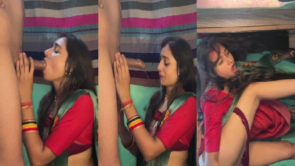 Lal saree mai saji hot bhabhi ko lund chusaake choda