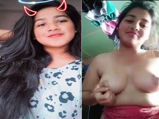 Cute village sister topless boob show selfie video